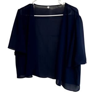 Navy Chiffon Sheer Open Front Shrug Bolero – Plus Size 2XL Lightweight